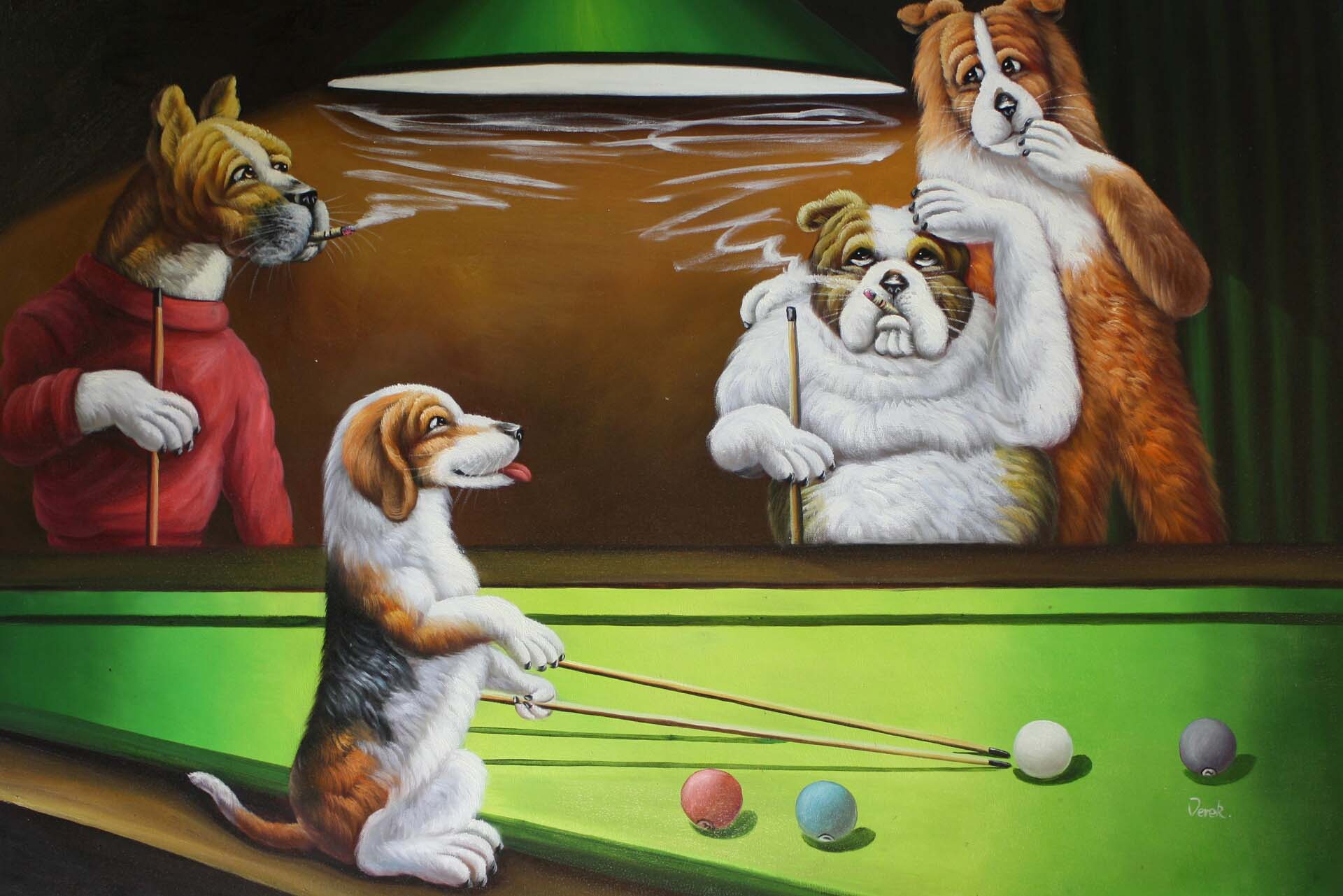 Dogs Playing Pool By Cassius Marcellus Coolidge
